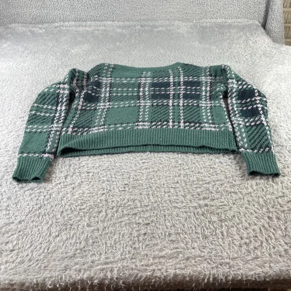 Abercrombie Fitch Plaid Cropped Sweater Green Pink Womens Size XS - Picture 8 of 9